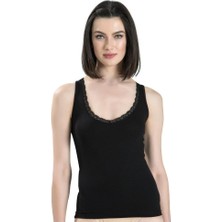 Jiber Kadın 5'li Siyah Modal Dantelli Geniş Askılı V Yaka Atlet