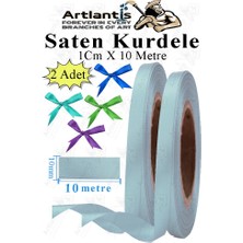 Artlantis Açık Mavi Kurdele Saten 1 cm 10 Metre 2 Adet Saten Kurdela Parlak Hediye ve Süsleme Şeridi Süs Paketleme Çiçek Saç El