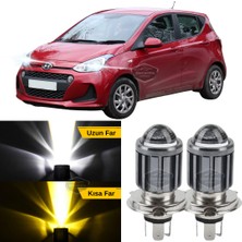 Caralp Hyundai I10 2007-2019 Uyumlu Mercekli Far Ampulü LED Xenon Çift Renk Sarı-Beyaz Far Şimşek Etkili Csp LED Lamba Uzun Kısa 2 Adet Takım