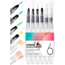 Artlantis Su Hazneli Kalem Fırça 6 Lı 1 Paket Suluboya Fırça Kalemi Kaligrafi Hat Fırçası Sulu Boya Su Hazneli Kalem Doldurulabili
