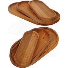 Kozawoodart Doğal Ahşap Kayın Ağacı 3'lü Sunum Tepsisi Bambu Oval 30 x 15 cm Modern Desen