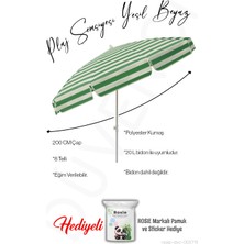 Düvenci Toptan Plaj Şemsiyesi 200 cm Çap Yeşil Beyaz 8 Telli Eğim Verilir Bidonsuz ve Rosie Hediye