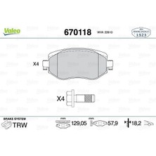 Valeo 9001311 Ön Fren Balatası Renault Megane Iv 15> Tüm Motor Tipleri G:129MM Y:58.4 mm K:18MM Fte Kırmızı Kutu 410603407R-WVA22610-410605929R