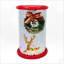 Süsle Bebek ve Parti Yılbaşı LED Işıklı Geyikli Cam Fanus, 13CM x 8,5cm