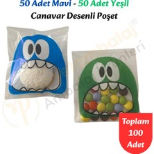 Carpcorn 100 Adet Mavi-Yeşil Renkli Canavar Desenli Cake Pop & Kurabiye POŞETI-10X15 cm