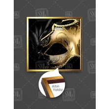 sml tablo siyah tüy gold simli  maske dekor çerçeveli kare kanvas tablo