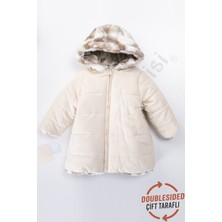 Bebek Vadisi Çift Taraflı Içi Kürklü Peluş Şişme Fermuarlı Kalın Kar Kapüşonlu Kışlık Kız Bebek Mont Çocuk Kaban