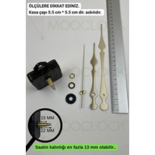 MOOCLOCK Saat Makinesi, Akar Sessiz Duvar Saati Mekanizması, 22 mm Şaft, Akrep-Yelkovan-Saniye-(Askılı)
