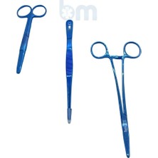 Barışhan Medikal 3 Parça Cerrahi Dikiş El Aleti Seti 6.2inç Titanyum Mavi Büyük Boy Cerrahi Dikiş Eğitim Seti