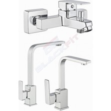 Blackfit Krom Kare Mutfak Lavabo Banyo Duş Bataryası Eviye Çeşmesi