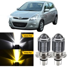 Caralp Hyundai I20 2008-2014 Uyumlu Mercekli Far Ampulü LED Xenon Çift Renk Sarı-Beyaz Far Şimşek Etkili Csp LED Lamba Uzun Kısa 2 Adet Takım