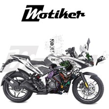 Motiker Bajaj RS200 Sticker Joker Model Parçalı Motosiklet Kaplama Sticker Etiket Modeli Beyaz Siyah Yeşil