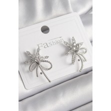 Al-Kar Ticaret Pirinç Gümüş Renk Zirkon Taşlı Yıldız Düğüm Model Kadın Küpe