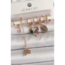 Al-Kar Ticaret Pirinç Gold Renk Sallantı Zirkon Taşlı Ağaç Figür Kadın Küpe Seti