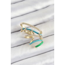 Al-Kar Ticaret Pirinç Zirkon Taşlı Mavi Yeşil Sıkıştırma Sağ Kıkırdak Gold Renk Kadın Küpe