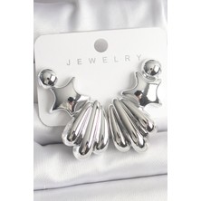 Al-Kar Ticaret Gümüş Renk Yıldız Deniz Kabuğu Model Ccb Plastik Kadın Küpe Seti