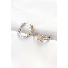 Al-Kar Ticaret Pirinç Çift Renk Taşlı x Tasarımlı Dikdörtgen Küpe