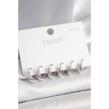 Al-Kar Ticaret 925 Ayar Gümüş Çivi Pirinç Gümüş Renk Işlemeli Halka Model Kadın Küpe Seti