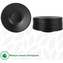 Empressco 12'li Paslanmaz Siyah Metal Çay Tabağı Seti, Kırılmaz, Modern ve Şık Tasarım