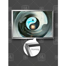 SML Tablo Ying Yang Doğal Denge Hava Su Uzak Doğu Felsefesi Yingyang Çerçeveli Yatay Kanvas Tablo