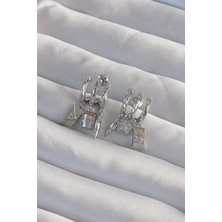 Al-Kar Ticaret Pirinç Gümüş Renk Zirkon Taşlı Çoklu Aksesuarlı Yarım Halka Kaburga Küpe