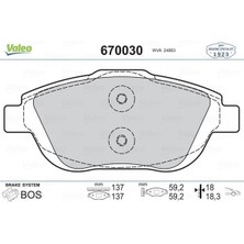 Valeo 670030 - Ön Fren Balatası Corsa F 19 Crossland 17 Mokka 20 C3 Iı-Iıı-Aırcross 09 C4 14 208 19 2008 19 Ds3 15 15 Inç 283MM