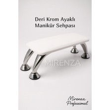 Empressco Beyaz Krom Ayaklı Hakiki Deri Manikür ve Pedikür Sehpası