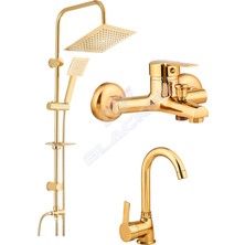 Blackfit Gold Delta Tepe Duş Seti Duş Robotu Banyo Lavabo Bataryası