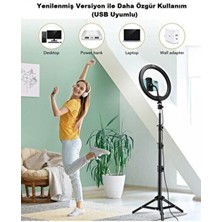 Skynex 14 Inç Kumandalı Youtuber Tiktok Çekim Işıklı Telefon Tutucu Makyaj Işığı Ring Light 2.1 M Tripod