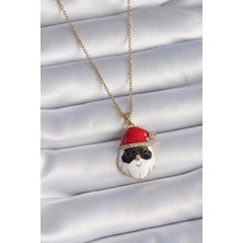 Al-Kar Ticaret 316L Çelik Gold Renk Zincir Zirkon Taşlı Yılbaşı Temalı Noel Baba Figür Kadın Kolye