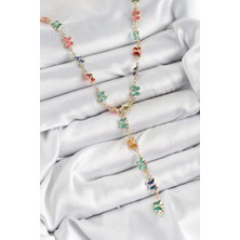 Al-Kar Ticaret Pirinç Renkli Zirkon Taşlı Kelebek Model Gold Renk Kadın Y Kolye