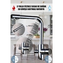 Blackfit 3 Yollu Arıtmalı Sıcak Soğuk Çıkışlı Krom Renk Evye Mutfak Bataryası Arıtmalı Musluk