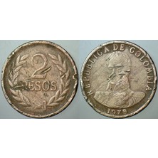 Banknoting Kolombiya 2 Peso 1978 Simon Bolivar Portreli. 24,5 mm Haliyle