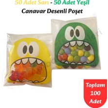 Carpcorn 100 Adet Sarı-Yeşil Renkli Canavar Desenli Cake Pop & Kurabiye POŞETI-10X15 cm