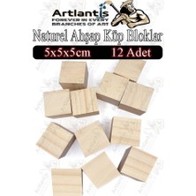 Artlantis Naturel Ahşap Küp Bloklar 5X5X5CM 12 Adet Ahşap Naturel Kare Blok Eğitici Geliştirici Oyuncak Küp Matematik Birim