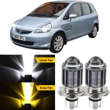 Caralp Honda Jazz 2001-2008 Uyumlu Mercekli Far Ampulü LED Xenon Çift Renk Sarı-Beyaz Far Şimşek Etkili Csp LED Lamba Uzun Kısa 2 Adet Takım
