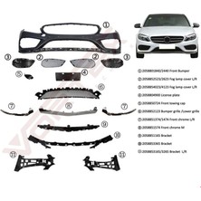 Mercedes-Benz W205 2014-2020 Arası Uyumlu Amg Ön Tampon Seti (Alt Kromlu)