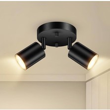 Rsylight Retro Siyah Metal 2 Li LED Spot Tavan Plofyoner 180 Derece Hareketli Beyaz Ampullu