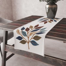 Alkan Homes Nakış Desenli 3 Boyutlu Leke Tutmaz Kumaş Kenarları Dikişli Dekoratif Masa Örtüsü Runner 45×100 cm