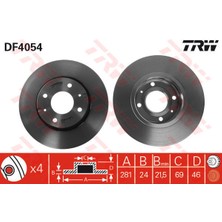 TRW Ön Fren Aynası Carısma 95/6.06 Volvo S40 1.6 1.8 1.9 2.0 T 95/04 V40 95-04 281X24X4DLXHAVALI