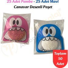 Carpcorn 50 Adet Pembe-Mavi Renkli Canavar Desenli Cake Pop & Kurabiye POŞETI-10X15 cm