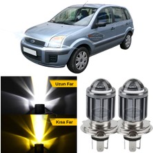 Caralp Ford Fusion 2002-2012 Uyumlu Mercekli Far Ampulü LED Xenon Çift Renk Sarı-Beyaz Far Şimşek Etkili Csp LED Lamba Uzun Kısa 2 Adet Takım