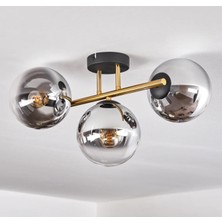 Rsylight Retro Metal Füme Opal Glop Camlı 3 Lü Tavan Plofyoner Avize