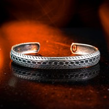 Takılingo 925 Ayar Gümüş Zincir Desenli Vintage Model Açık Cuff Hediye Erkek Bileklik