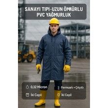 Toptancı Amca Pvc Kalın Yağmurluk Kapüşonlu 0.32 Mikron Kalınlık Fermuarlı Çıtçıtlı Su Geçirmez Iş Tipi Yağmurluk