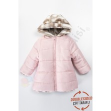 Bebek Vadisi Çift Taraflı Içi Kürklü Peluş Şişme Fermuarlı Kalın Kar Kapüşonlu Kışlık Kız Bebek Mont Çocuk Kaban