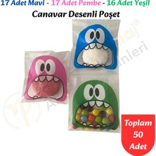 Carpcorn 50 Adet Mavi-Pembe-Yeşil Renkli Canavar Desenli Cake Pop & Kurabiye POŞETI-10X15 cm