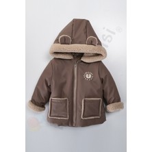 Bebek Vadisi Ayılı Içi Peluş Kürklü Fermuarlı Cepli Kalın Kapüşonlu Kar Şişme Kışlık Erkek Bebek Mont Çocuk Kaban