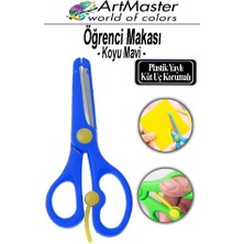 ArtMaster Öğrenci Makası Koyu Mavi 1 Adet Plastik Küt Uç Yaylı Korumalı Çocuk Makası Ana Sınıfı Okul Makası Okul Öncesi Kreş