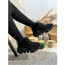 Seniorah Strac Siyah gerçek Deri Kadın Spor Ayakkabı